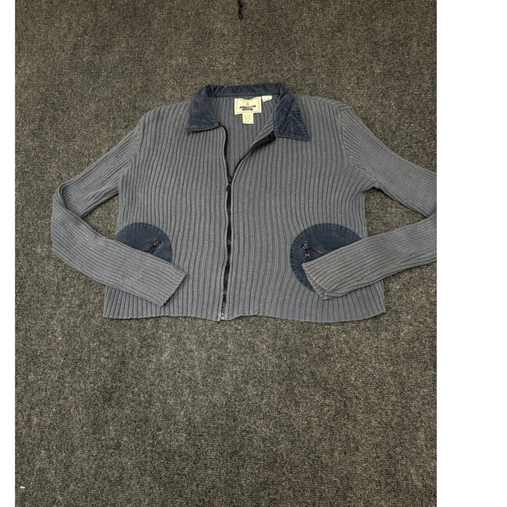 Express Full Zip Cardigan Womens Medium Blue Excellent Ribbed Suede Collar
